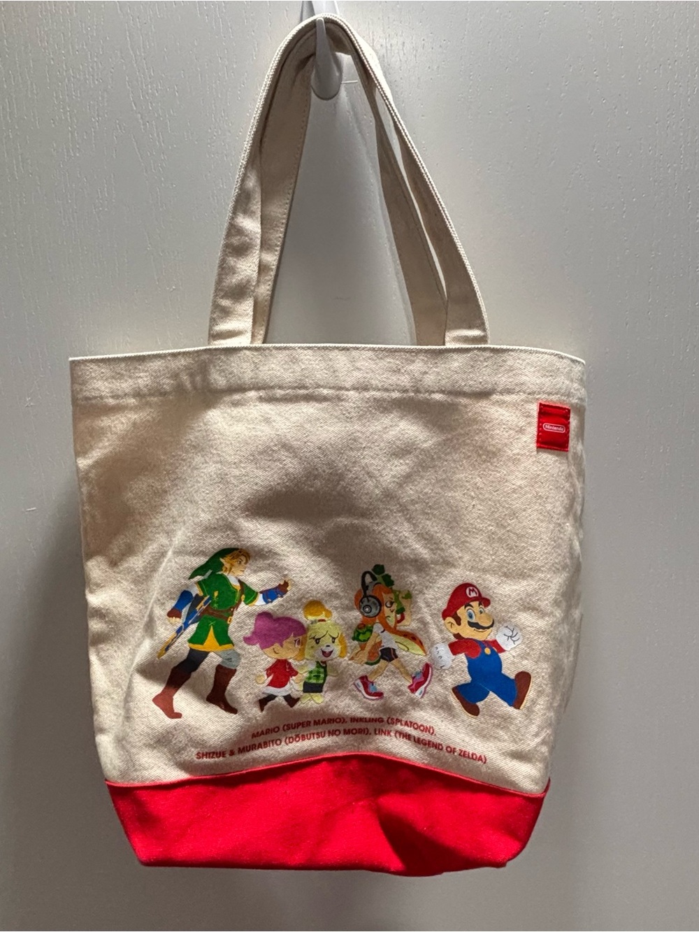 Nintendo Canvas Tote Bag - Cream & Red with Character Print
